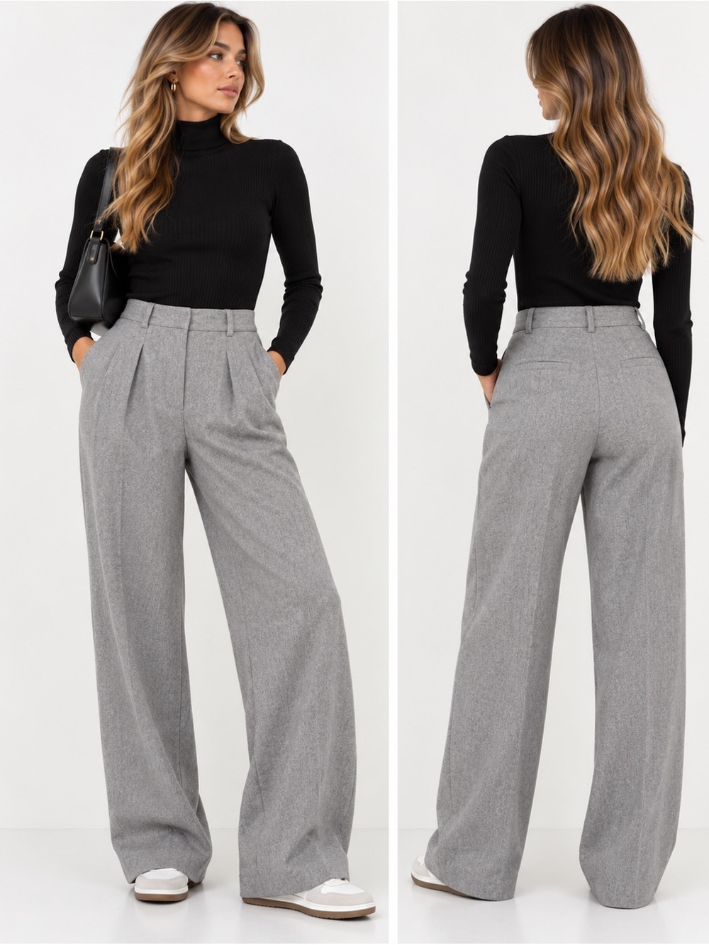 Aritzia Babaton Grey Wool Cashmere Pleated Wide Leg Trousers Pants Size 4